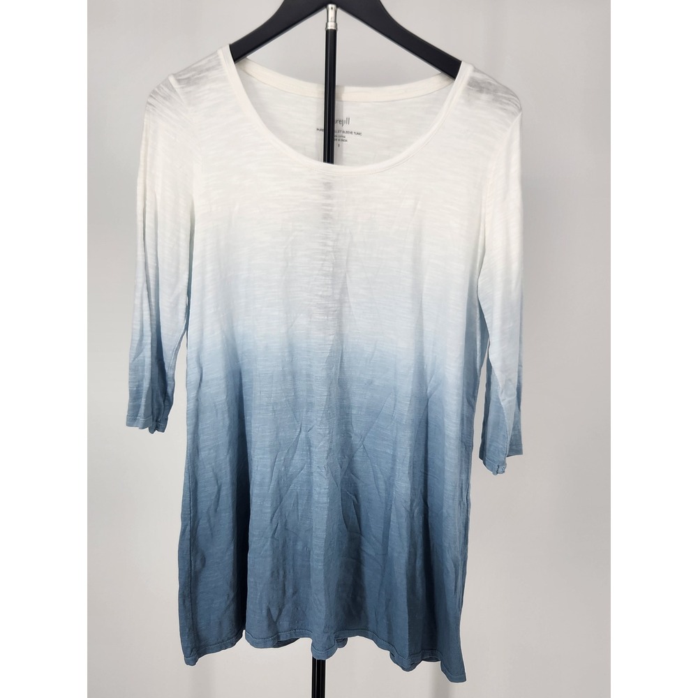 Pure Jill Ballet Sleeve Tunic Small Blue White Ombre Cotton Slub Knit Top
